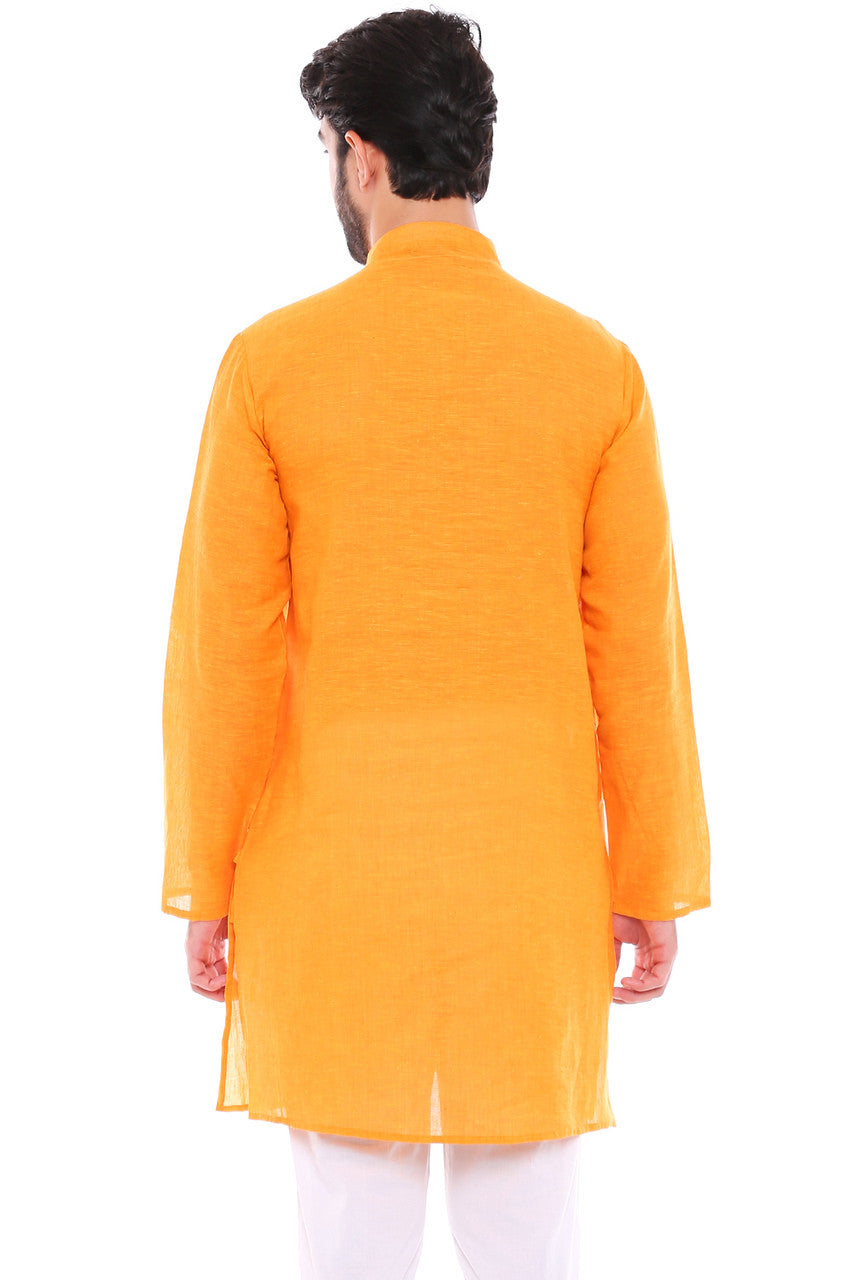 In-Sattva Men's Indian Classic Light Mustard Kurta Tunic with Banded Collar