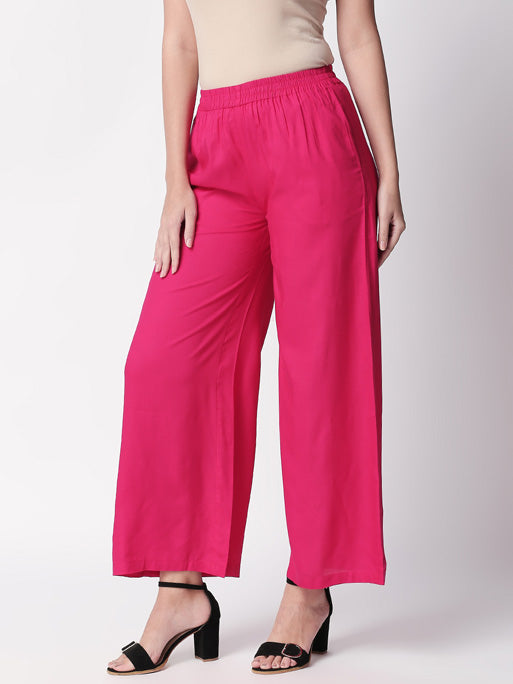 Ethnicity Handcrafted Fuchsia Palazzo Pants with Pockets