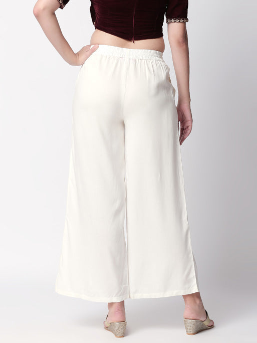 Ethnicity Handcrafted Off-White Palazzo Pants with Pockets