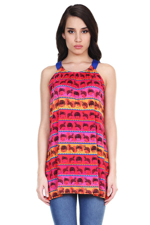Global Desi Womens Boho Wig Print Sleeveless Tunic - Front