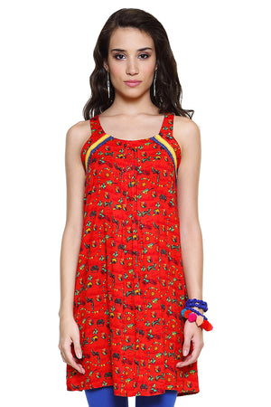 Global Desi Womens Boho Printed Sleeveless Long Tunic - Front