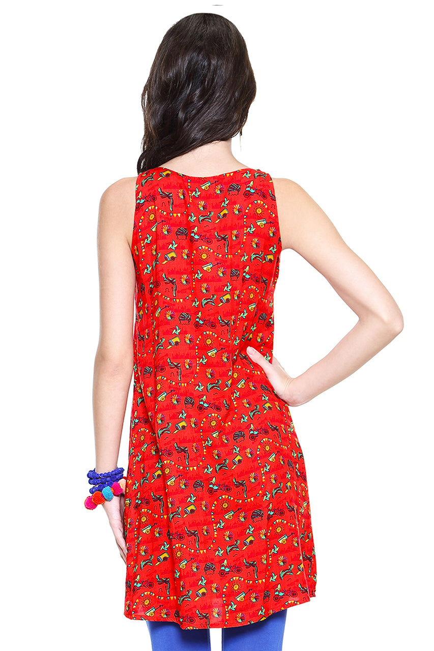 Global Desi Womens Boho Printed Sleeveless Long Tunic - Back