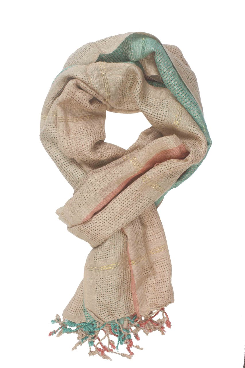 In-Sattva Colors - Vertical and Horizontal Stripe Rich Color Block Scarf Stole - Beige