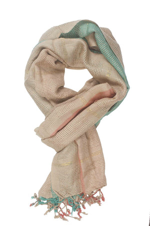 In-Sattva Colors - Vertical and Horizontal Stripe Rich Color Block Scarf Stole - Beige