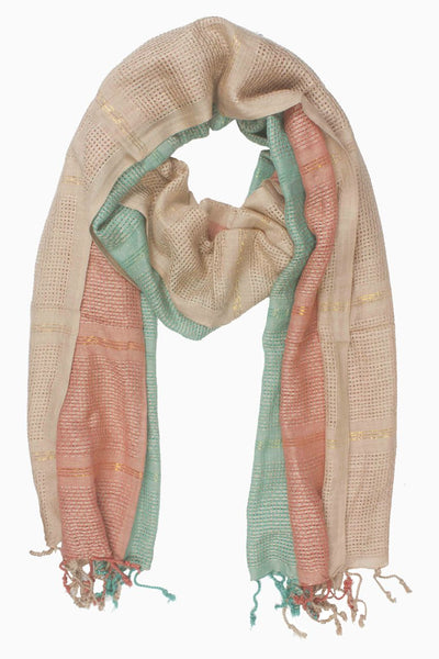 In-Sattva Colors - Vertical and Horizontal Stripe Rich Color Block Scarf Stole - Beige