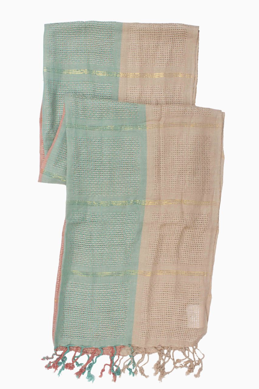 In-Sattva Colors - Vertical and Horizontal Stripe Rich Color Block Scarf Stole - Beige