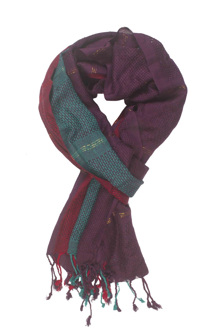In-Sattva Colors - Vertical and Horizontal Stripe Rich Color Block Scarf Stole - Teal