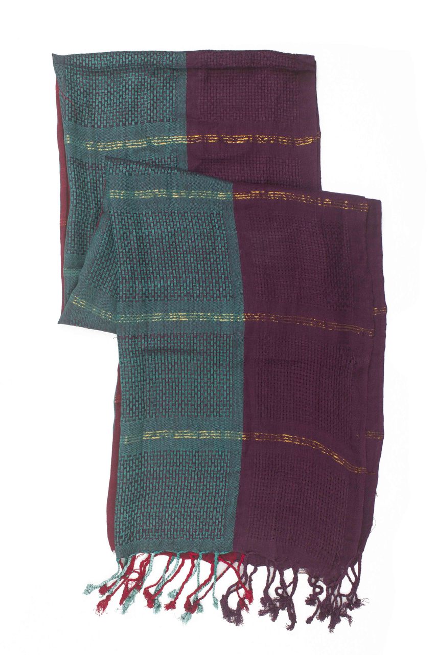 In-Sattva Colors - Vertical and Horizontal Stripe Rich Color Block Scarf Stole - Teal