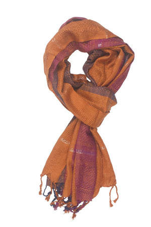 In-Sattva Colors - Vertical and Horizontal Stripe Rich Color Block Scarf Stole - Orange