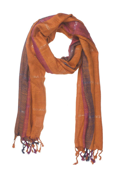 In-Sattva Colors - Vertical and Horizontal Stripe Rich Color Block Scarf Stole - Orange