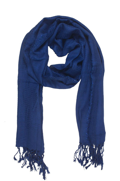 In-Sattva Colors - Decorative Border Scarf Stole Wrap - Blue