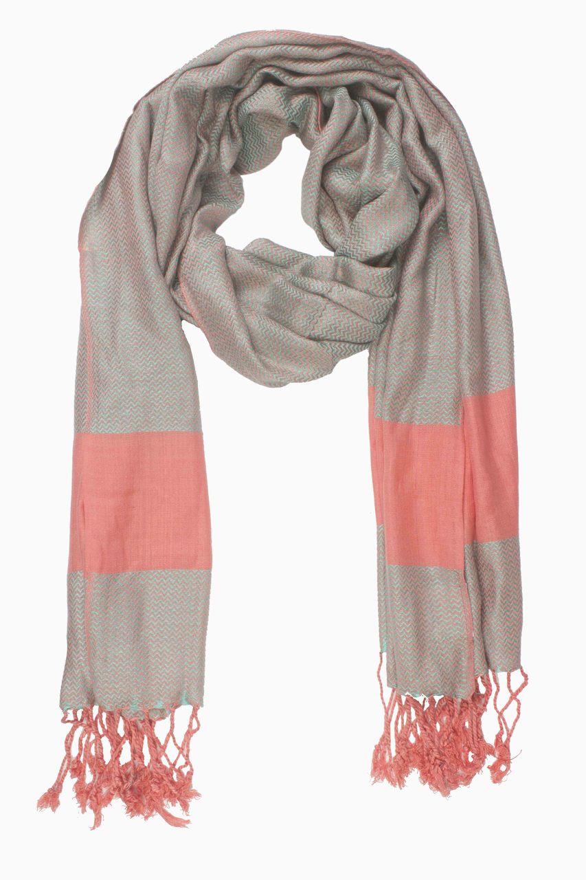 In-Sattva Colors - Two tone Horizontal Stripes Scarf Stole - Peach