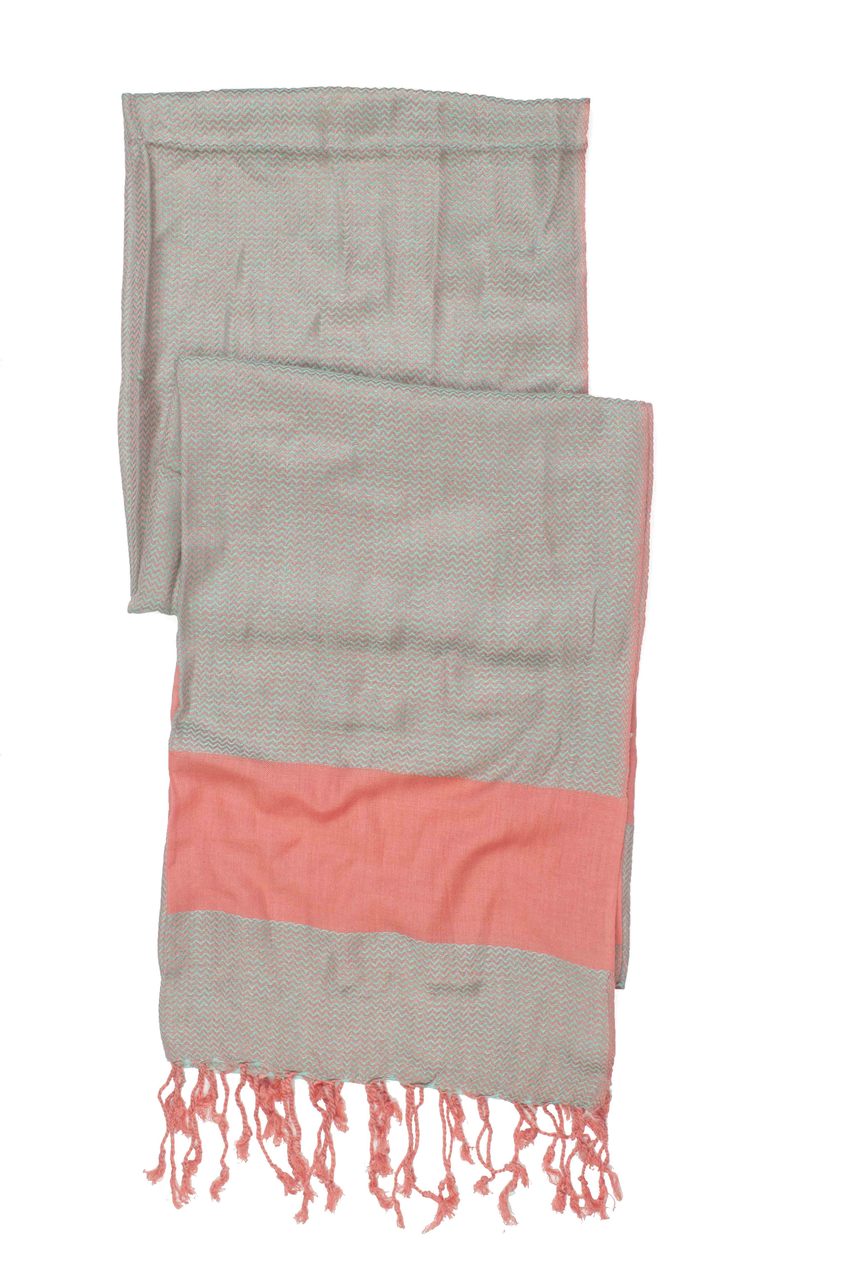In-Sattva Colors - Two tone Horizontal Stripes Scarf Stole - Peach