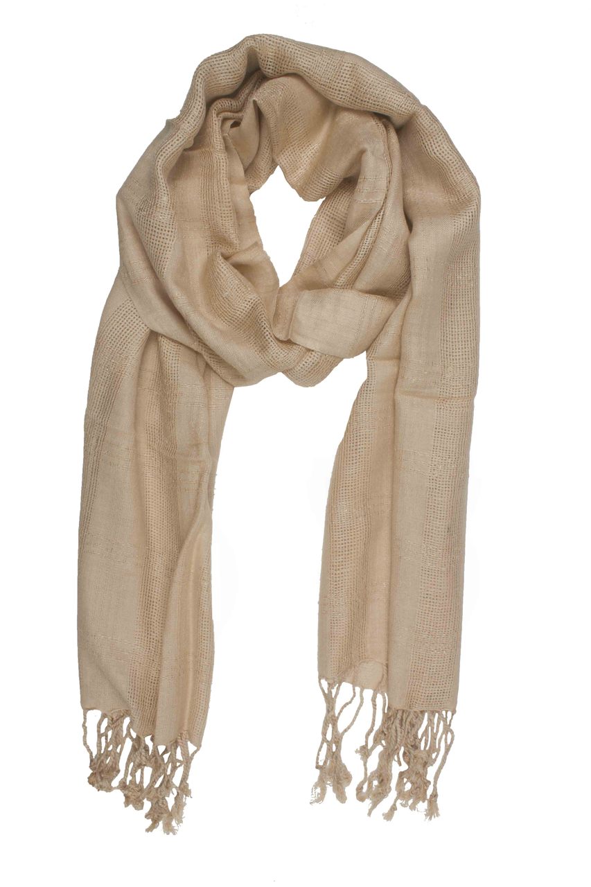 In-Sattva Colors - Woven Checkered Print Solid Color Scarf Stole - Beige