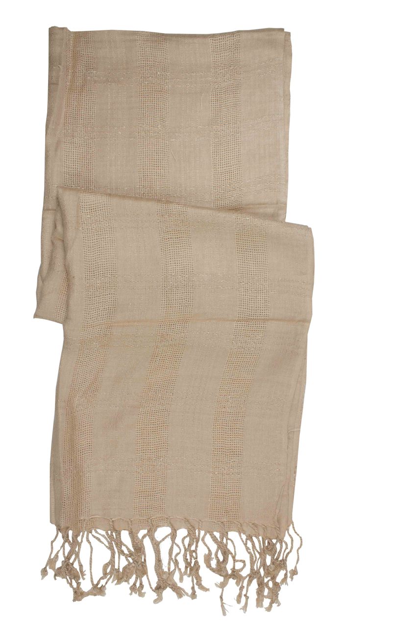 In-Sattva Colors - Woven Checkered Print Solid Color Scarf Stole - Beige