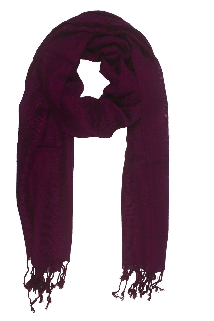 In-Sattva Colors - Woven Checkered Print Solid Color Scarf Stole - Plum