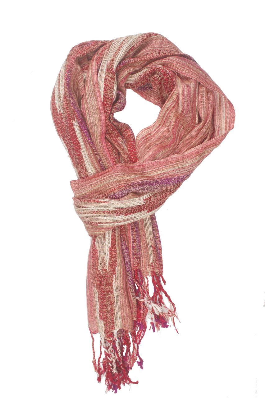 In-Sattva Colors - Woven Patterned Multi Color Vertical Stripes Scarf Stole - Beige
