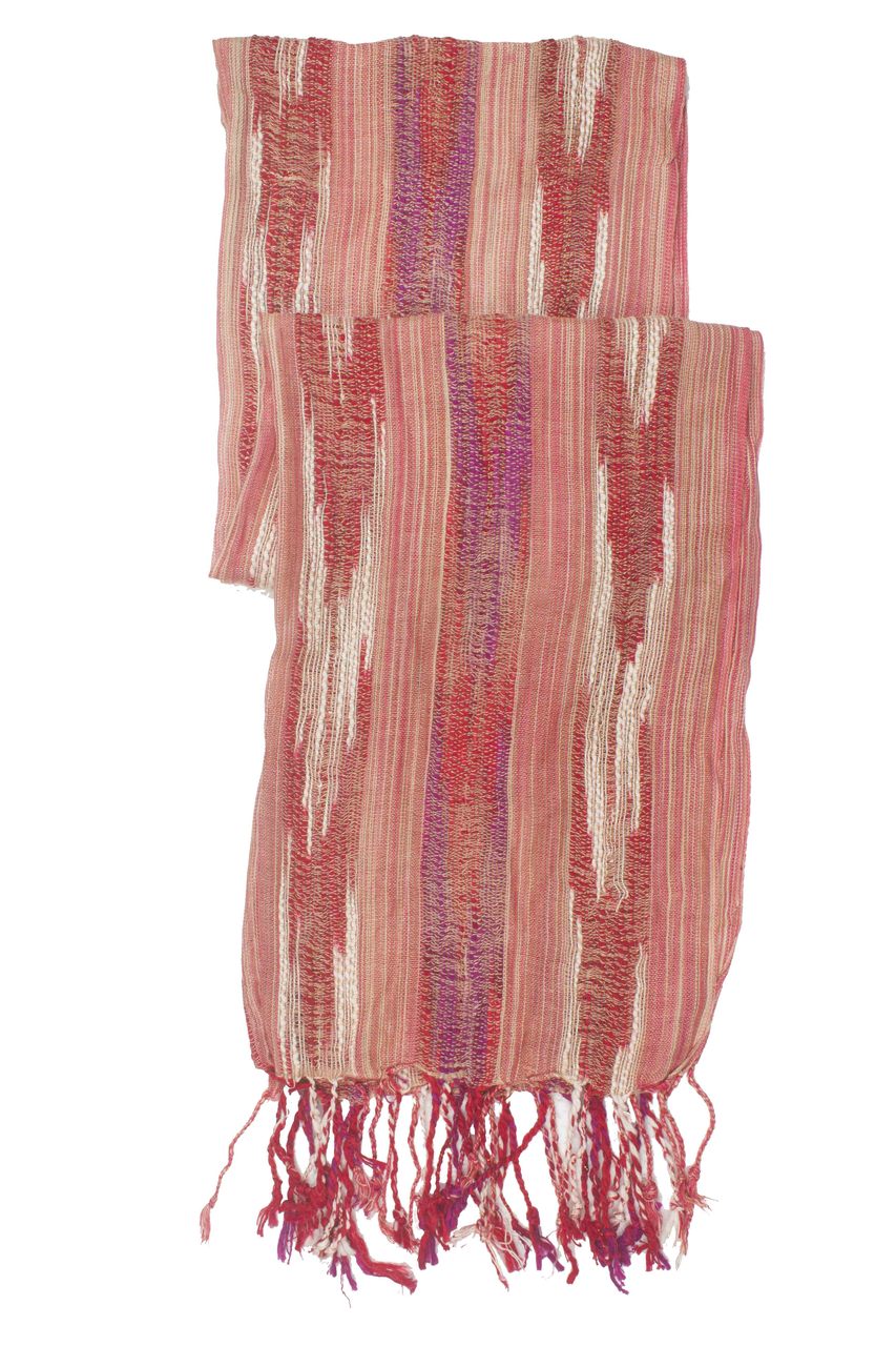 In-Sattva Colors - Woven Patterned Multi Color Vertical Stripes Scarf Stole - Beige