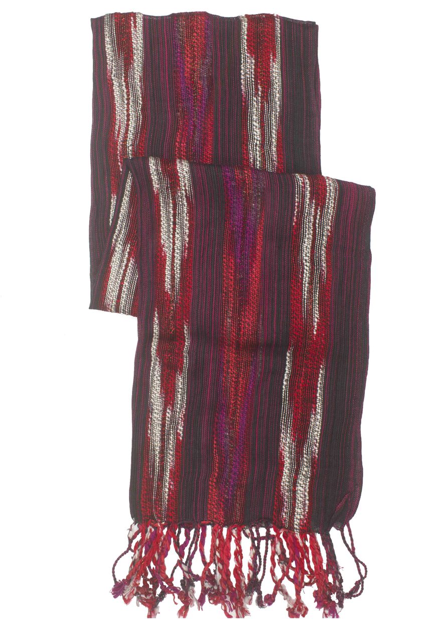 In-Sattva Colors - Woven Patterned Multi Color Vertical Stripes Scarf Stole - Black