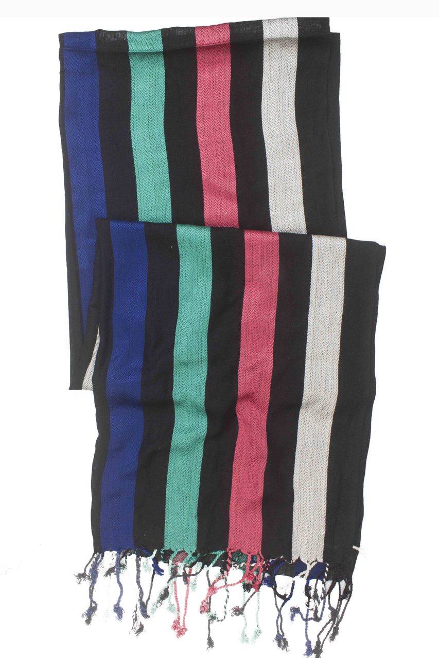 In-Sattva Colors - Vertical Stripe Multi Color Scarf Stole - Black