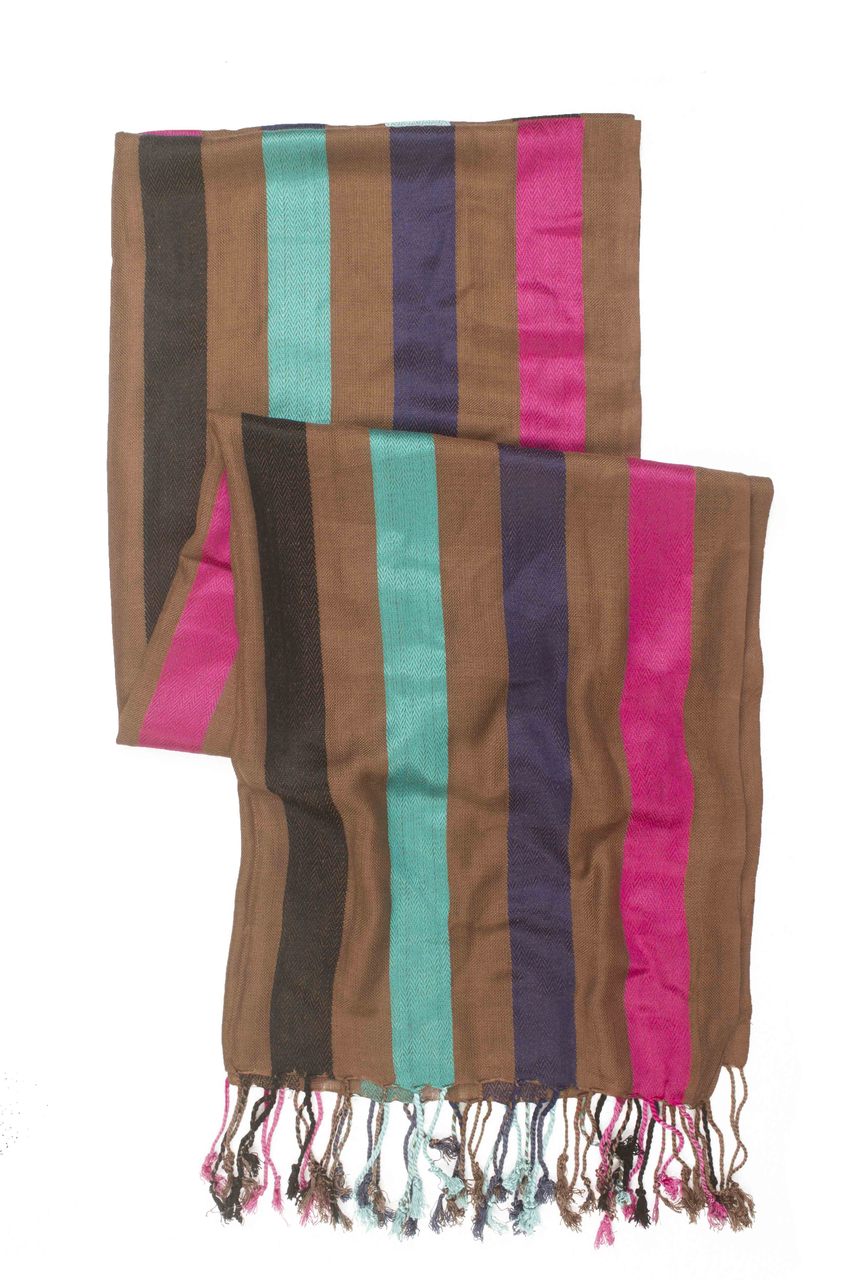 In-Sattva Colors - Vertical Stripe Multi Color Scarf Stole, Brown