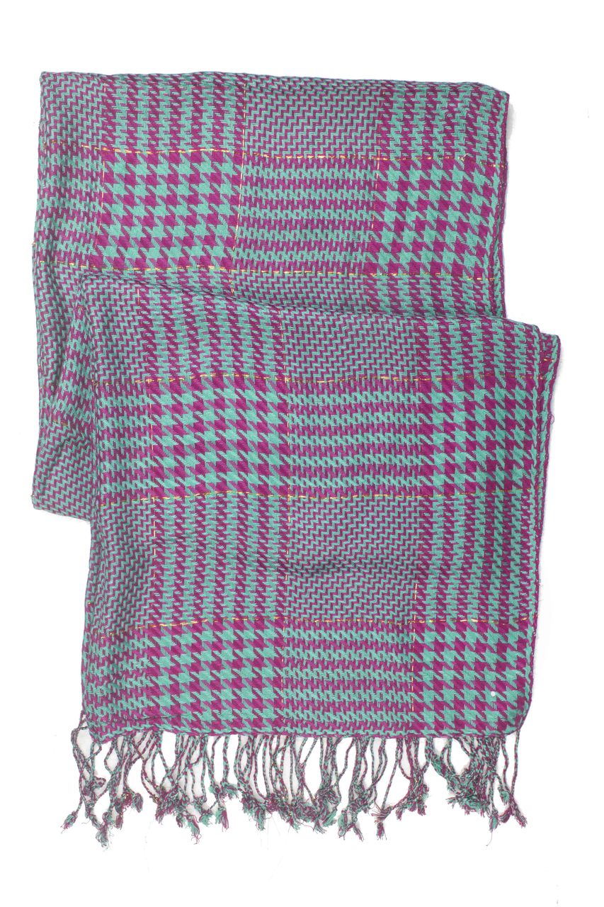 In-Sattva Colors - Checkered Houndstooth Scarf Stole - Aqua