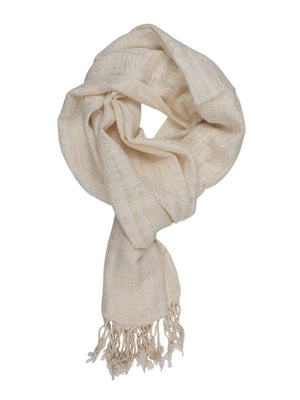 In-Sattva Colors - Decorative Vertical Stripe Embellished Scarf Stole - Ecru