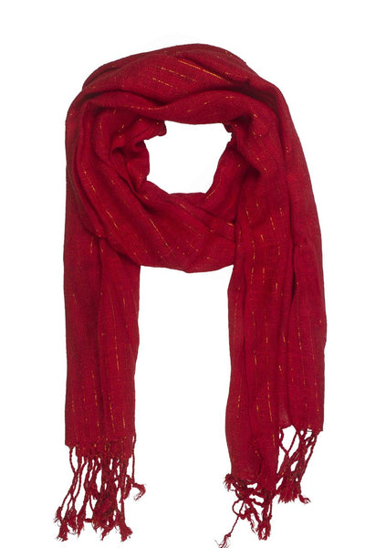 In-Sattva Colors - Decorative Vertical Stripe Embellished Scarf Stole - Red