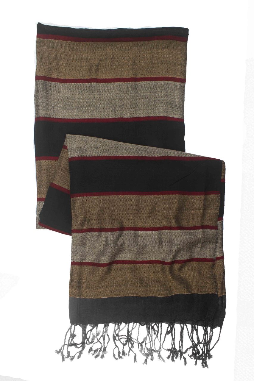 In-Sattva Colors - Horizontal Striped Multi Color Scarf Stole - Black