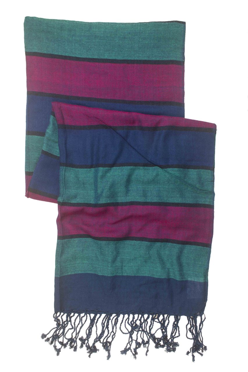 In-Sattva Colors - Horizontal Striped Multi Color Scarf Stole - Deep Blue