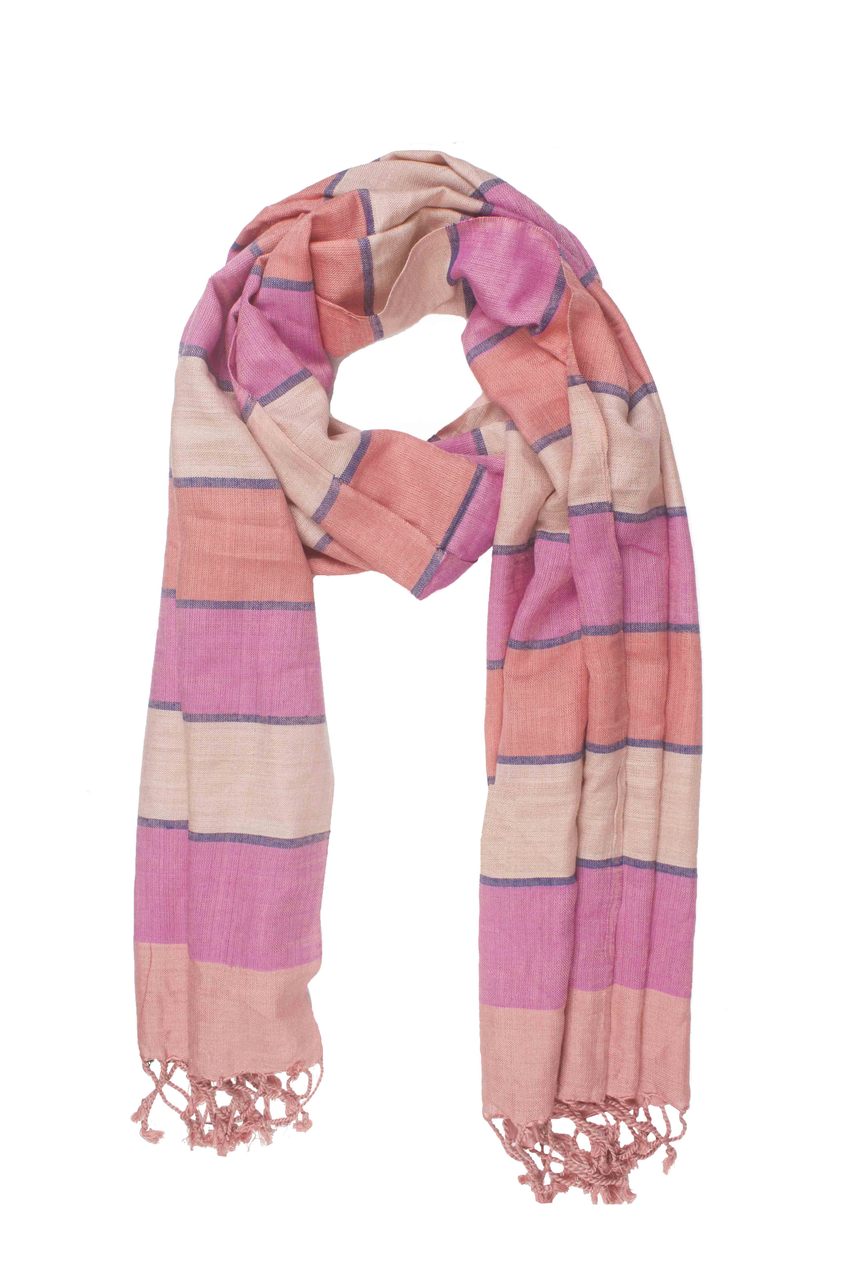 In-Sattva Colors - Horizontal Striped Multi Color Scarf Stole, Peach