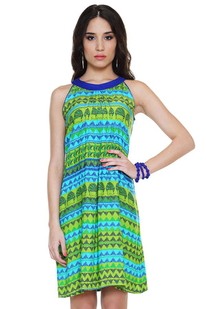 Global Desi Womens Boho Horizontal Multi-Print Dress - Front