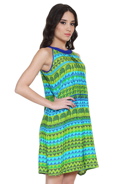 Global Desi Womens Boho Horizontal Multi-Print Dress - Side