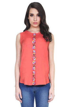 Global Desi Womens Boho Printed Placket Sleeveless Top - Front