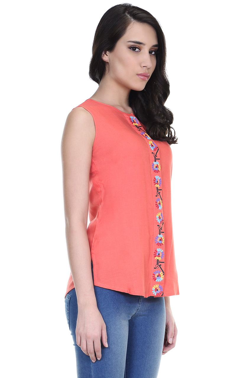 Global Desi Womens Boho Printed Placket Sleeveless Top - Side