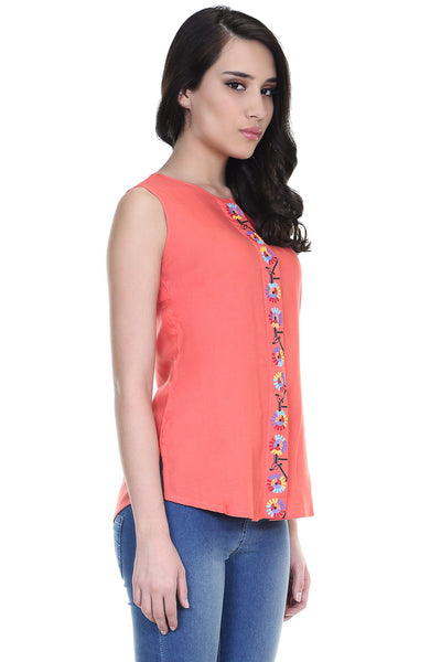 Global Desi Womens Boho Printed Placket Sleeveless Top - Side