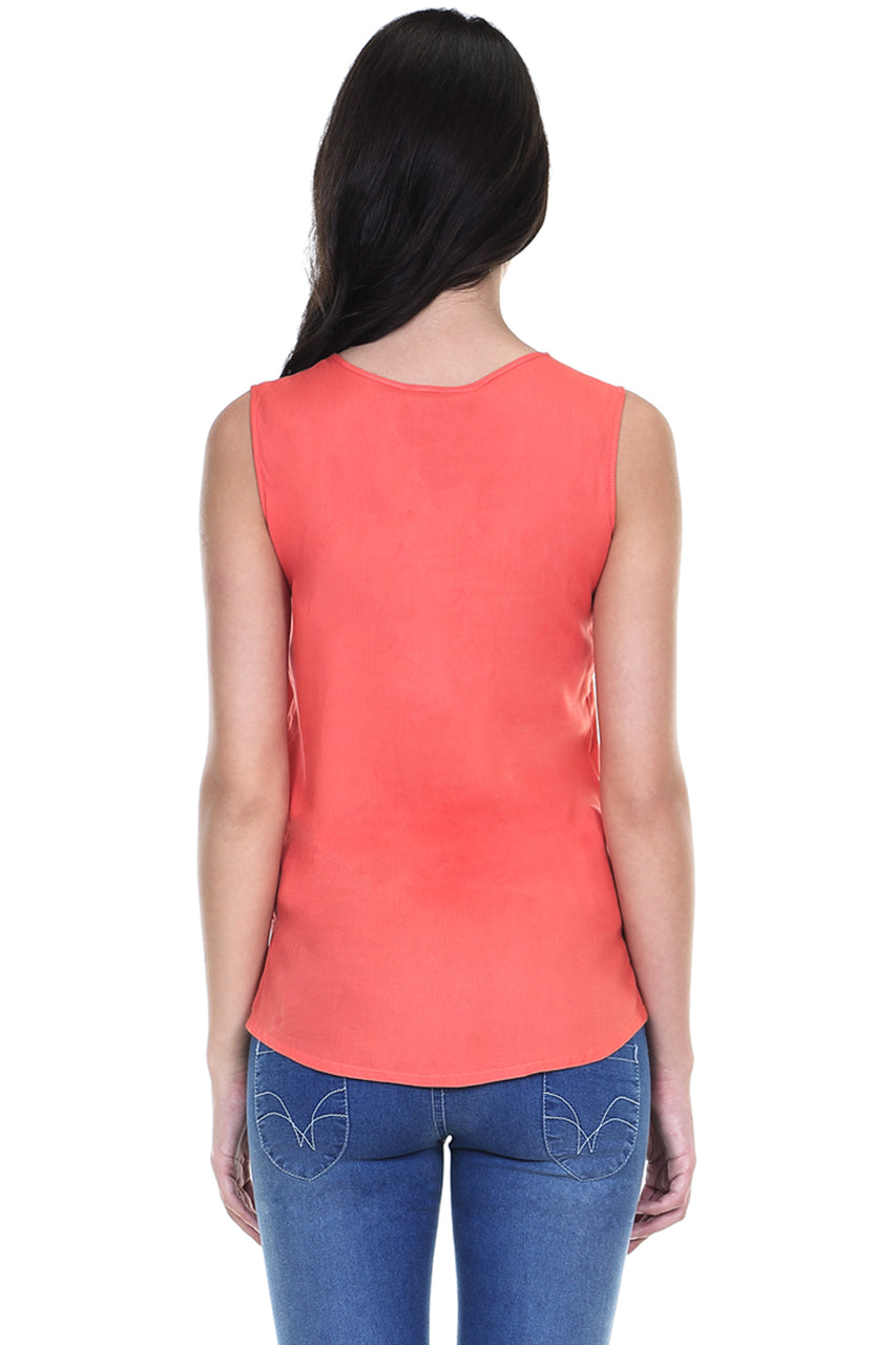 Global Desi Womens Boho Printed Placket Sleeveless Top - Back