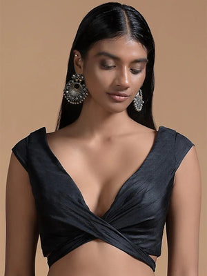 In-Sattva Women's Silk Sweet Heart Neck Blouse; Matte Black