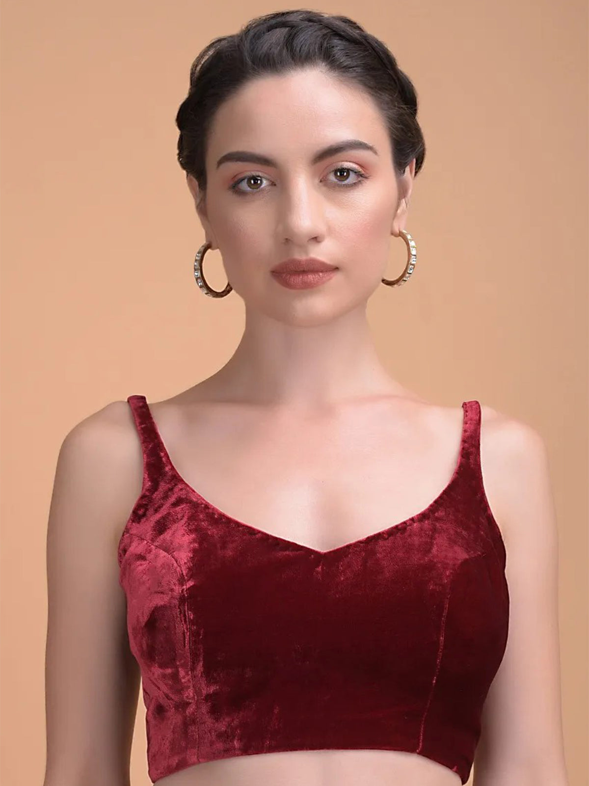 In-Sattva Women's Velvet Sleeveless V-Neck Blouse;  Strawberry Red