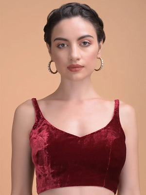 In-Sattva Women's Velvet Sleeveless V-Neck Blouse;  Strawberry Red