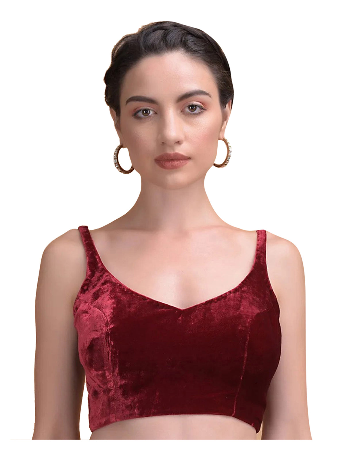 In-Sattva Women's Velvet Sleeveless V-Neck Blouse;  Strawberry Red