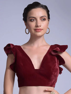 In-Sattva Women's Velvet Cap Sleeve V-Neck Blouse; Cherry Red