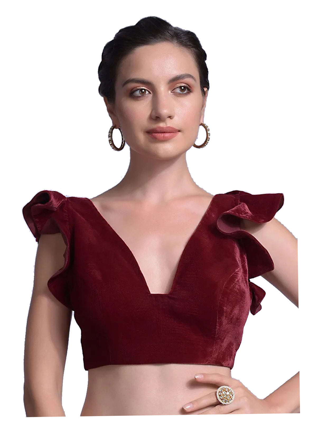 In-Sattva Women's Velvet Cap Sleeve V-Neck Blouse; Cherry Red