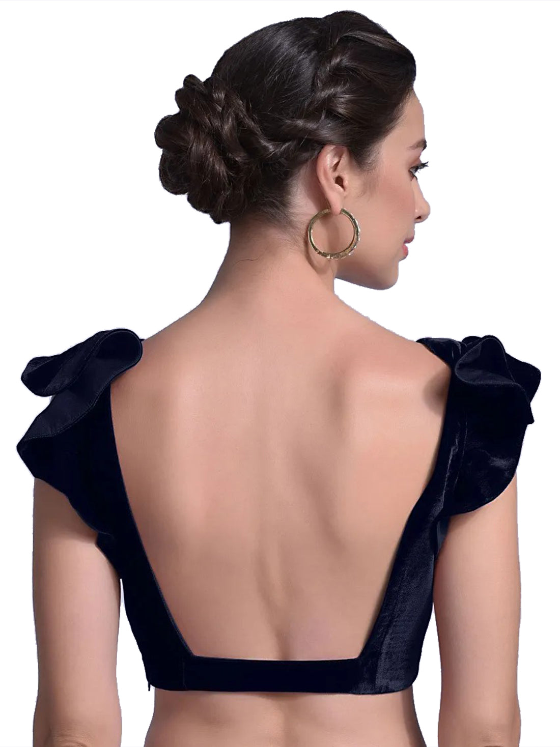 In-Sattva Women's Velvet Cap Sleeve V-Neck Blouse; Peacock Blue