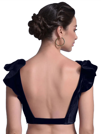 In-Sattva Women's Velvet Cap Sleeve V-Neck Blouse; Peacock Blue