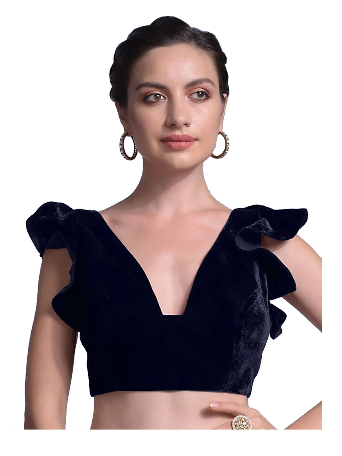In-Sattva Women's Velvet Cap Sleeve V-Neck Blouse; Peacock Blue