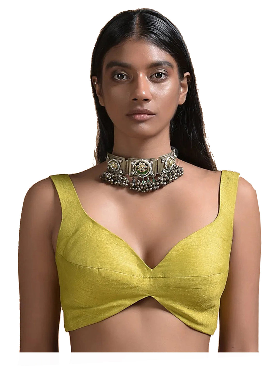 In-Sattva Women's Silk Strap V-Neck Blouse; Sunshine Gold