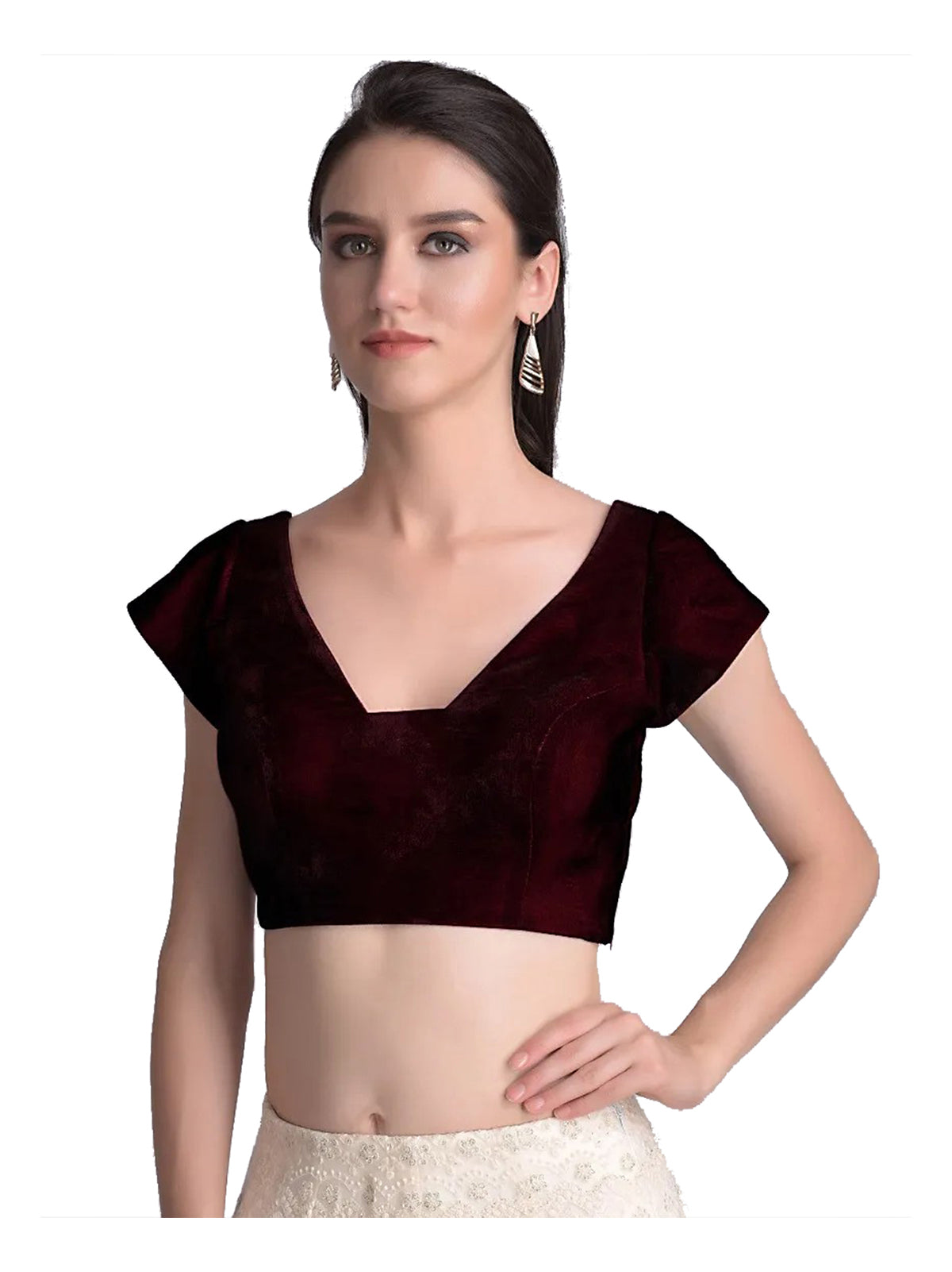 In-Sattva Women's Velvet Cap Sleeve Sweetheart Neck Blouse; Twilight Black