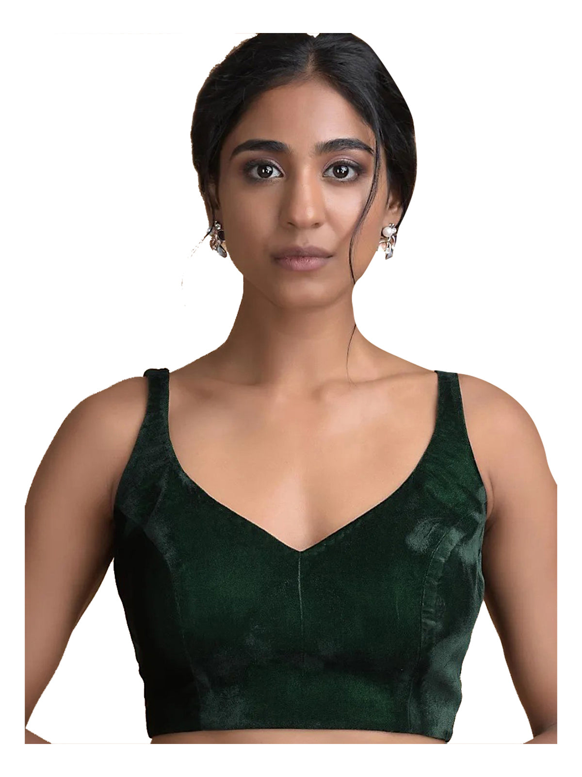 In-Sattva Women's Velvet Strap V-Neck Blouse; Coral Green
