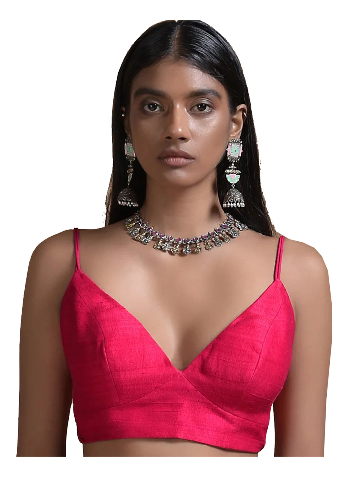 In-Sattva Women's Silk Strap V-Neck Blouse; Blush Pink
